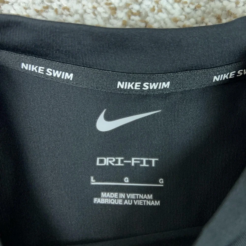 Nike Shirt Womens L Black Dri-FIT Long Sleeve Swim Rash Guard Top Athletic Logo
